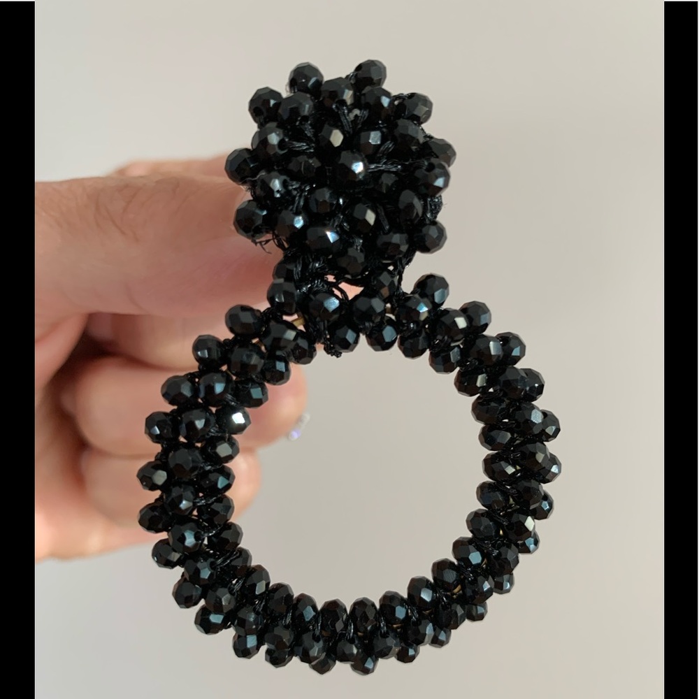 New York & Company Beaded Black Large Hoop Earring